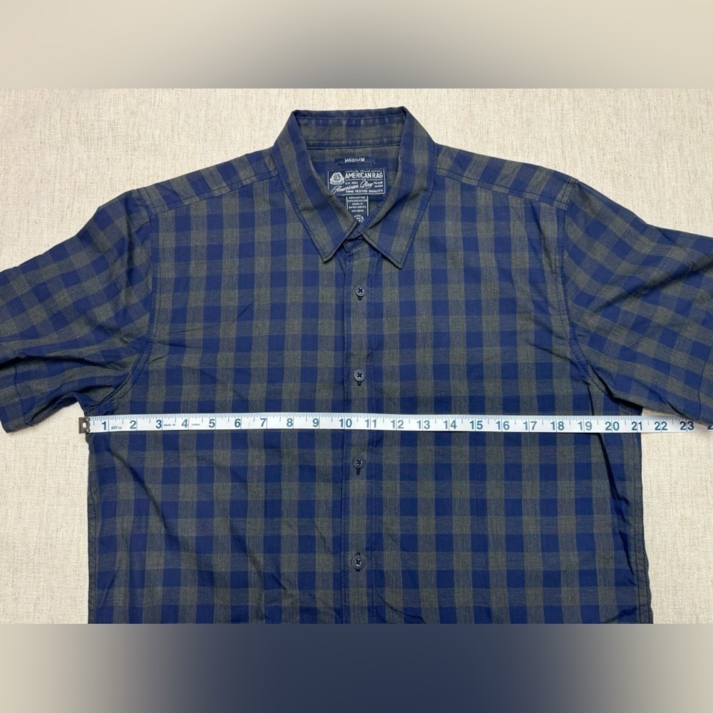 American Rag Mens Plaid Button Down Shirt Size Medium Short Sleeve Blue Casual - Picture 3 of 3